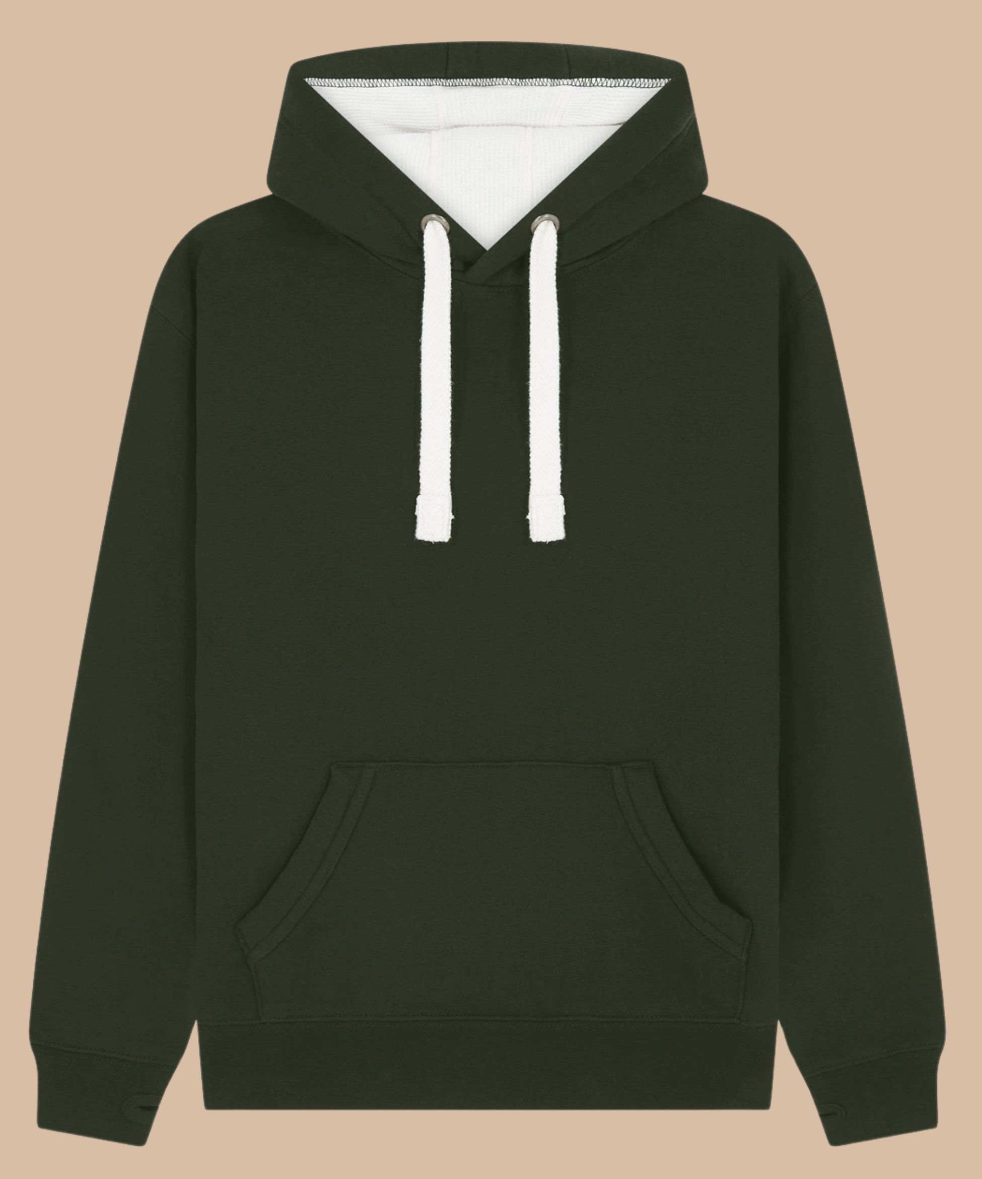 Premium quality heavyweight hoodie in bottle green with contrasting hood inner and draw cord. Has front kangaroo pocket with hidden phone pouch, and thumb holes in the sleeve cuffs. From Pathfinder Printworks. Screen printers for teams, clubs, and businesses.