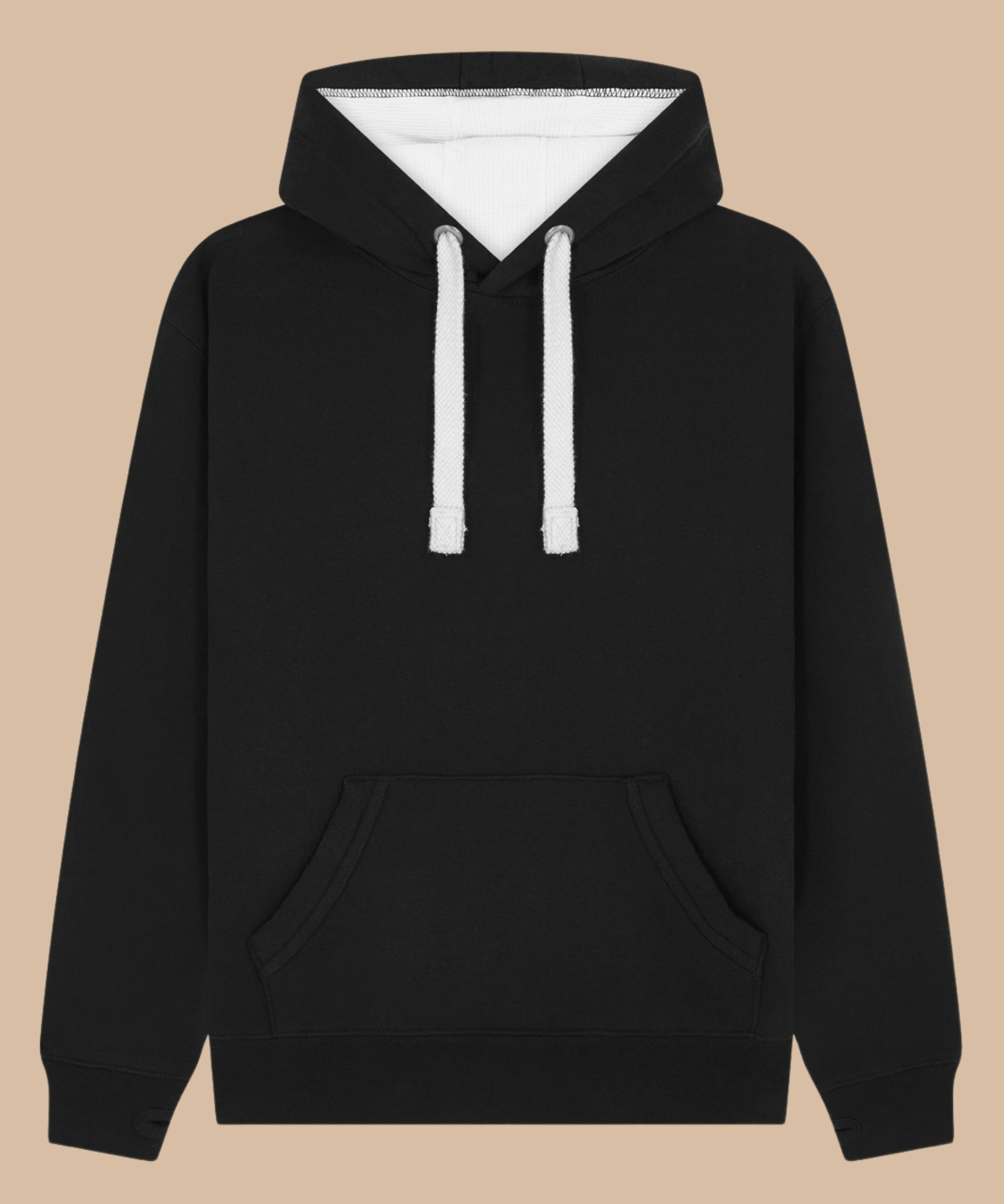 Premium quality heavyweight hoodie in dusty black with contrasting hood inner and draw cord. Has front kangaroo pocket with hidden phone pouch, and thumb holes in the sleeve cuffs. From Pathfinder Printworks. Screen printers for teams, clubs, and businesses.