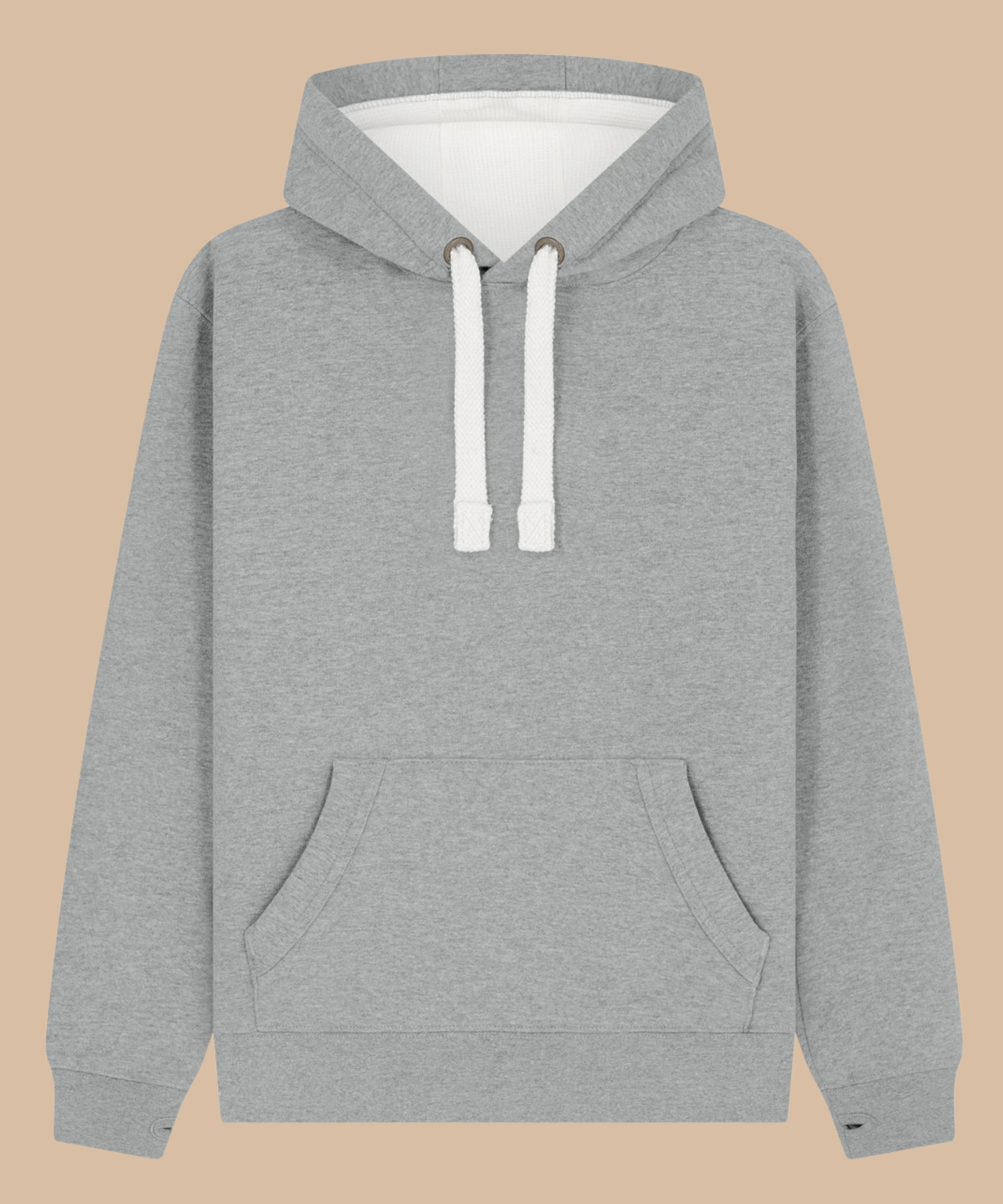 Premium quality heavyweight hoodie in dusty grey with contrasting hood inner and draw cord. Has front kangaroo pocket with hidden phone pouch, and thumb holes in the sleeve cuffs. From Pathfinder Printworks. Screen printers for teams, clubs, and businesses.