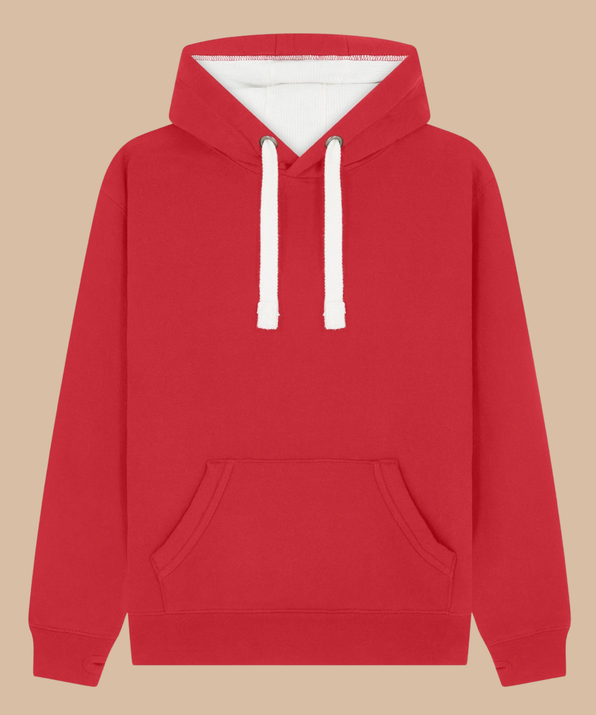 Premium quality heavyweight hoodie in dusty red with contrasting hood inner and draw cord. Has front kangaroo pocket with hidden phone pouch, and thumb holes in the sleeve cuffs. From Pathfinder Printworks. Screen printers for teams, clubs, and businesses.