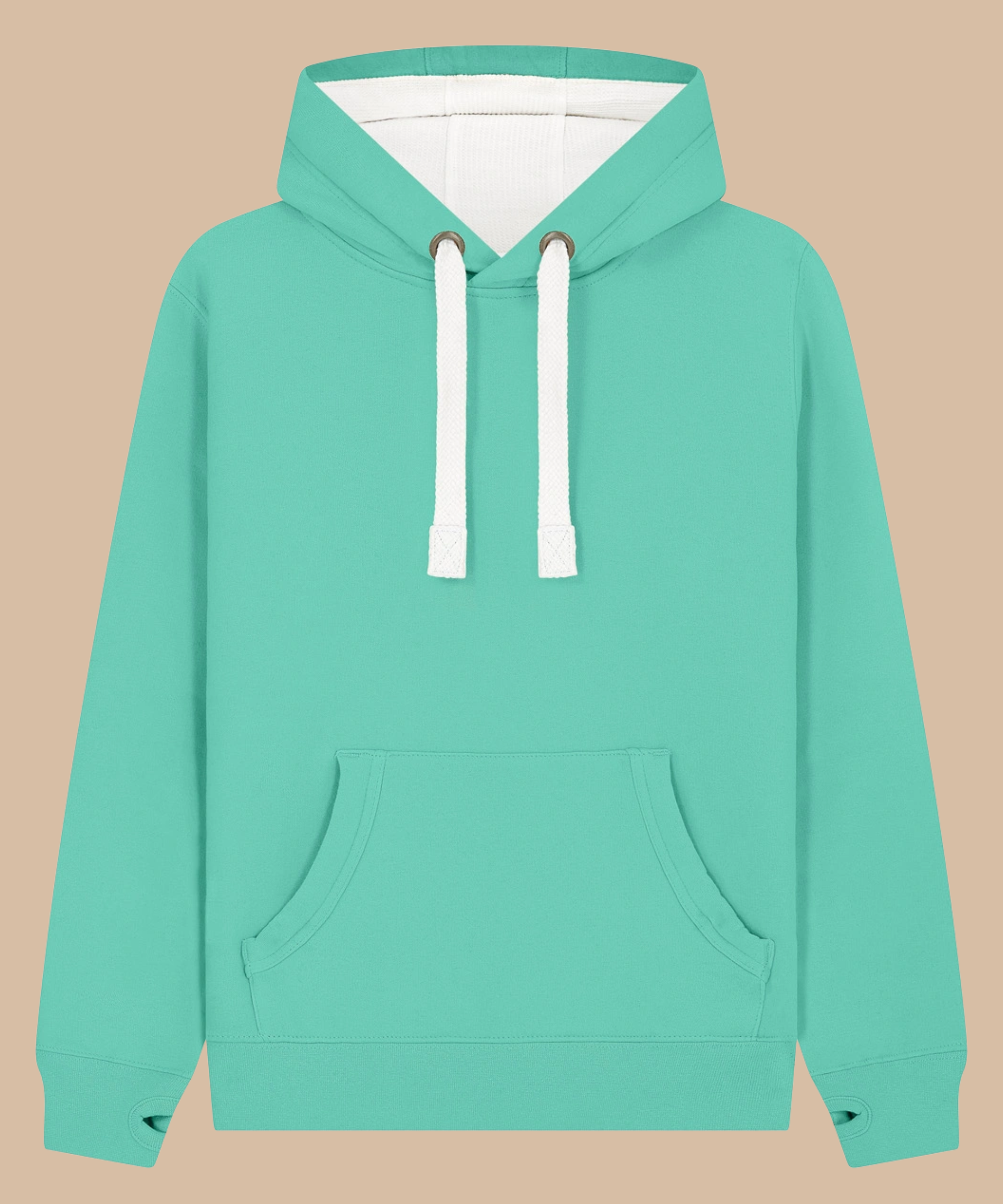 Premium quality heavyweight hoodie in gumdrop green with contrasting hood inner and draw cord. Has front kangaroo pocket with hidden phone pouch, and thumb holes in the sleeve cuffs. From Pathfinder Printworks. Screen printers for teams, clubs, and businesses.