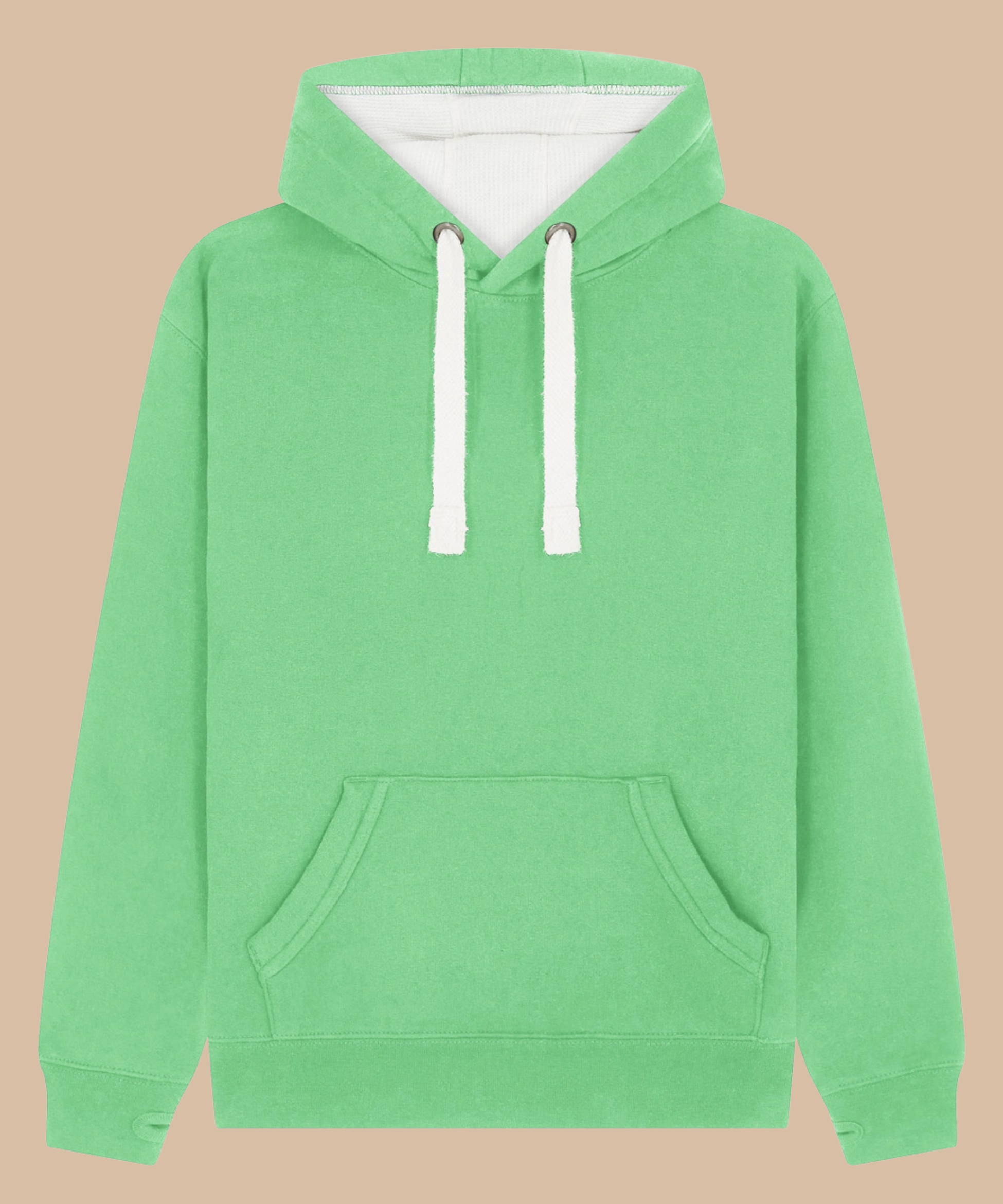Premium quality heavyweight hoodie in peapod green with contrasting hood inner and draw cord. Has front kangaroo pocket with hidden phone pouch, and thumb holes in the sleeve cuffs. From Pathfinder Printworks. Screen printers for teams, clubs, and businesses.