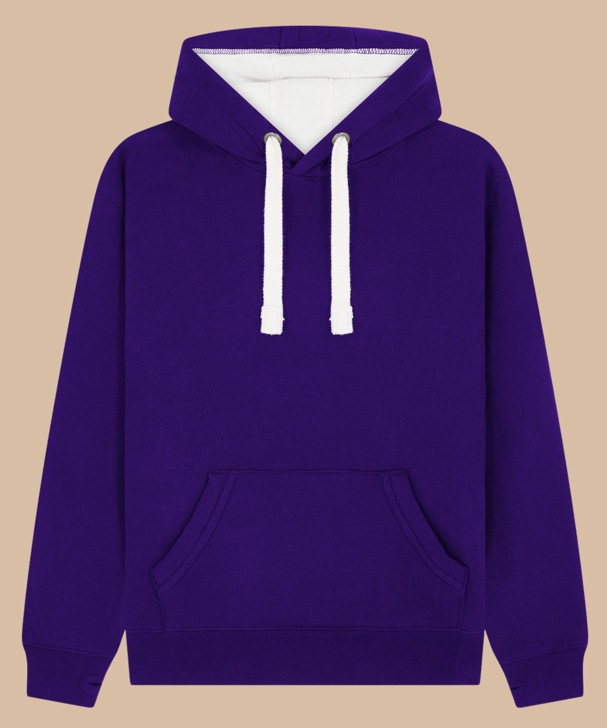 Premium quality heavyweight hoodie in purple with contrasting hood inner and draw cord. Has front kangaroo pocket with hidden phone pouch, and thumb holes in the sleeve cuffs. From Pathfinder Printworks. Screen printers for teams, clubs, and businesses.