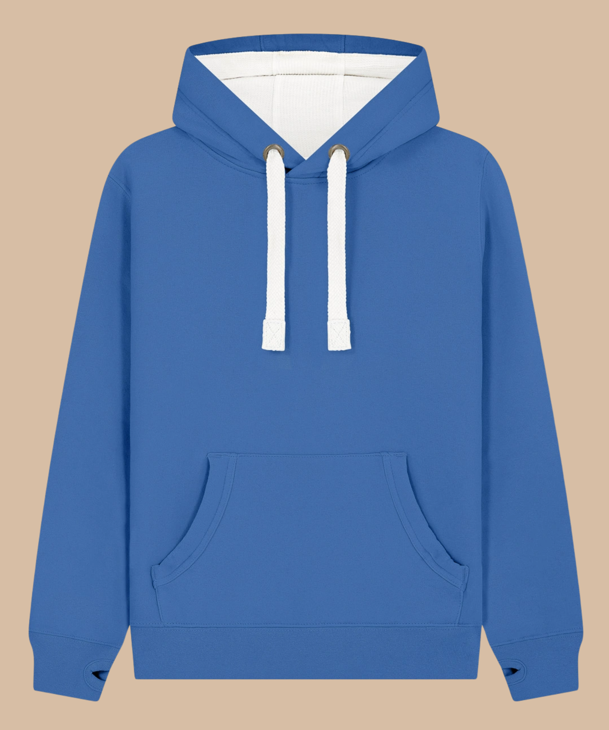 Premium quality heavyweight hoodie in vintage royal blue with contrasting hood inner and draw cord. Has front kangaroo pocket with hidden phone pouch, and thumb holes in the sleeve cuffs. From Pathfinder Printworks. Screen printers for teams, clubs, and businesses.