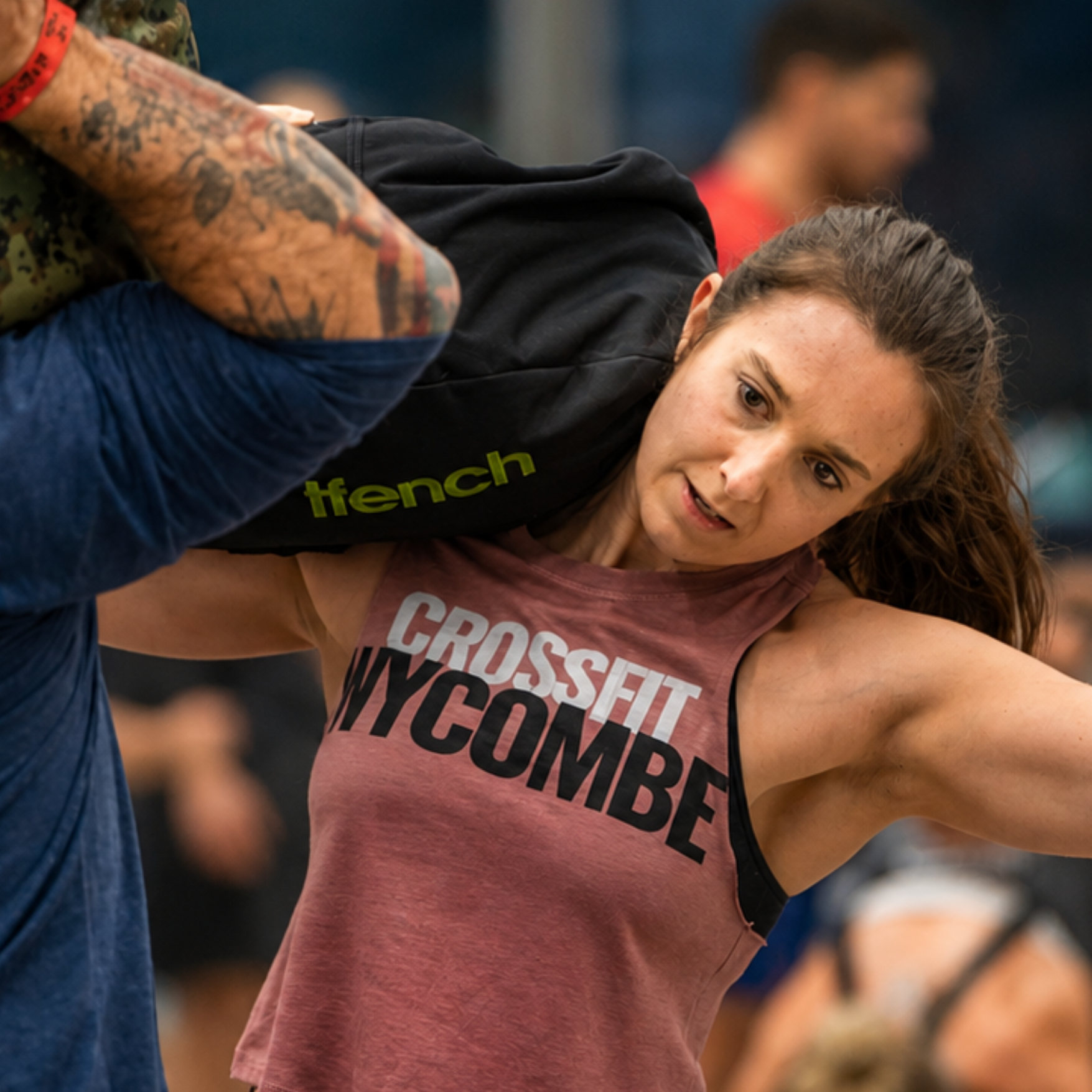 Woman athlete wearing a CrossFit Wycombe top from Pathfinder Printworks - hand printed in South Wales.
