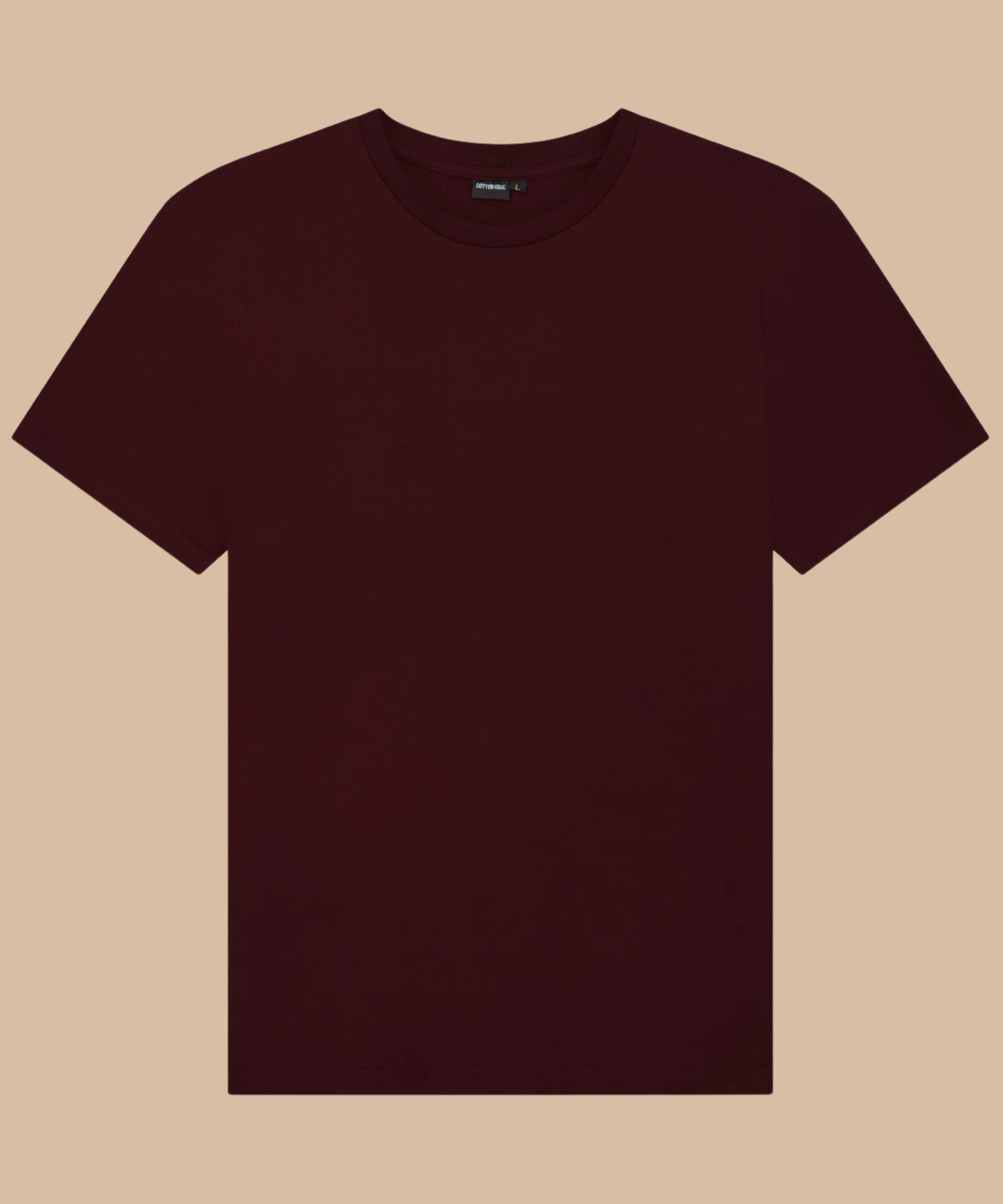 Plain baurgundy t-shirt on a beige background
