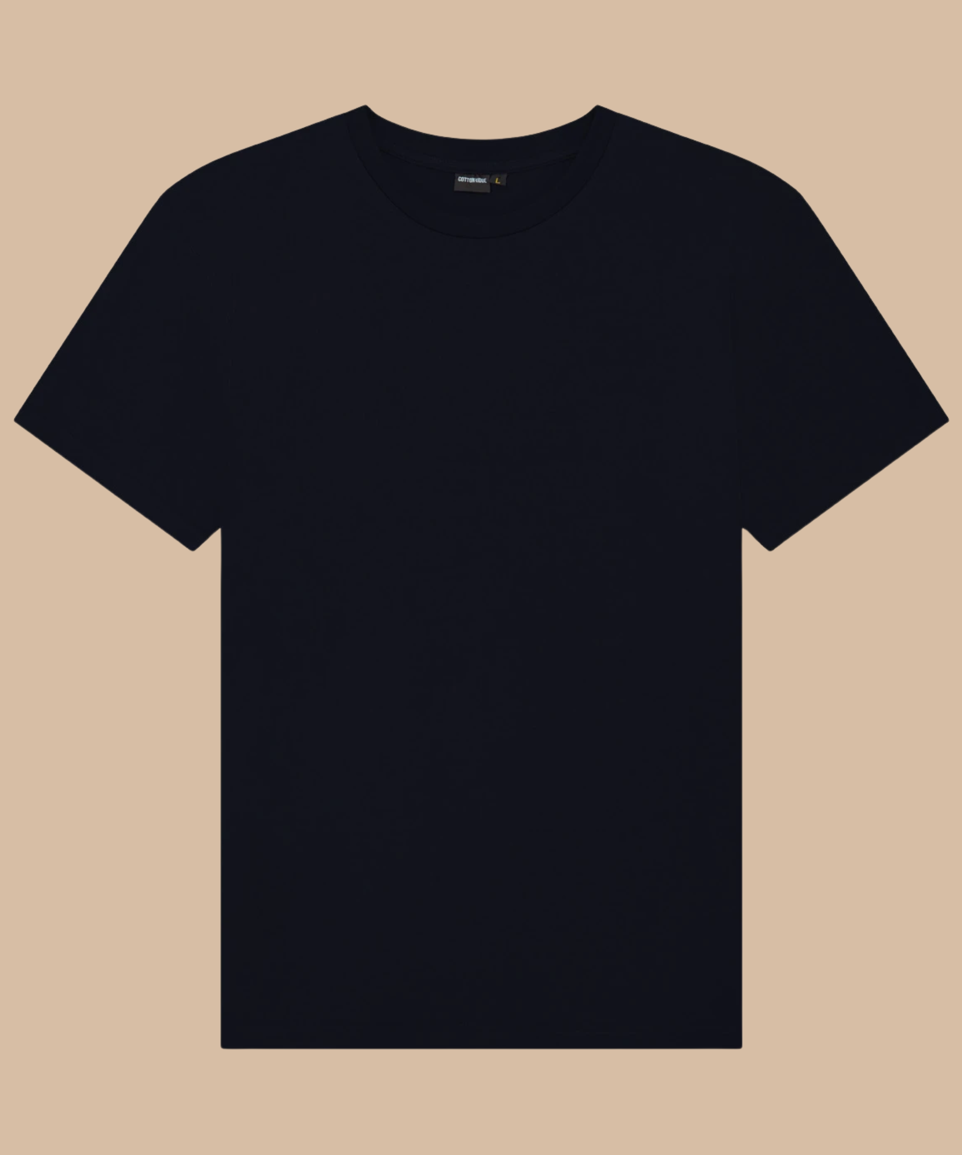 Navy t-shirt on a beige background